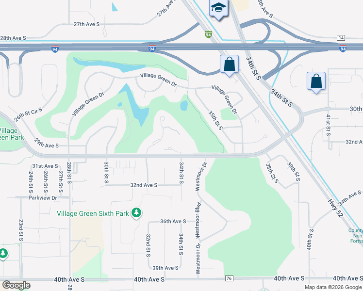 map of restaurants, bars, coffee shops, grocery stores, and more near 3002 34th Street South in Moorhead