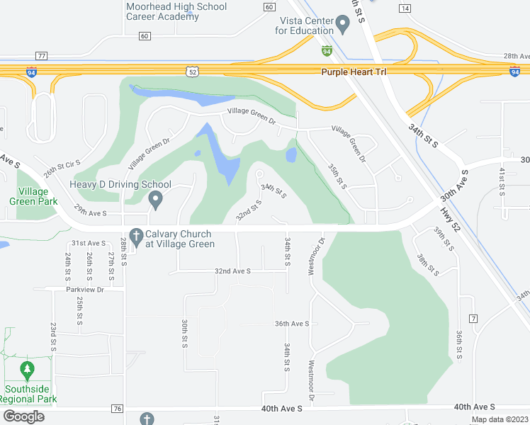 map of restaurants, bars, coffee shops, grocery stores, and more near 2808 32nd Street South in Moorhead