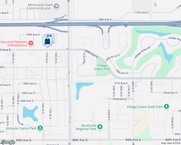 map of restaurants, bars, coffee shops, grocery stores, and more near 2330 Cromwell Street South in Moorhead