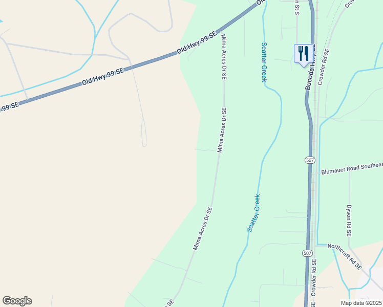 map of restaurants, bars, coffee shops, grocery stores, and more near 16847 Mima Acres Drive Southeast in Tenino