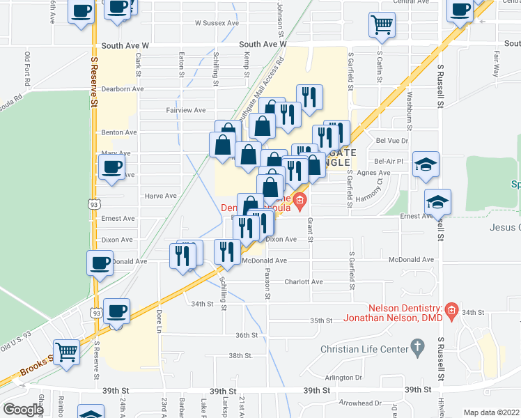 map of restaurants, bars, coffee shops, grocery stores, and more near 2006 Ernest Avenue in Missoula