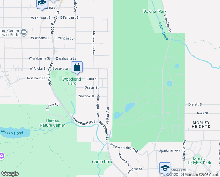map of restaurants, bars, coffee shops, grocery stores, and more near 220 Saint Paul Avenue in Duluth