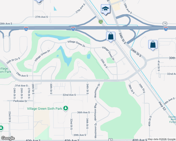 map of restaurants, bars, coffee shops, grocery stores, and more near 2832 32nd Street South in Moorhead