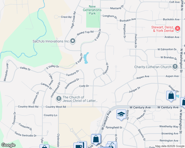 map of restaurants, bars, coffee shops, grocery stores, and more near 3268 Impala Lane in Bismarck