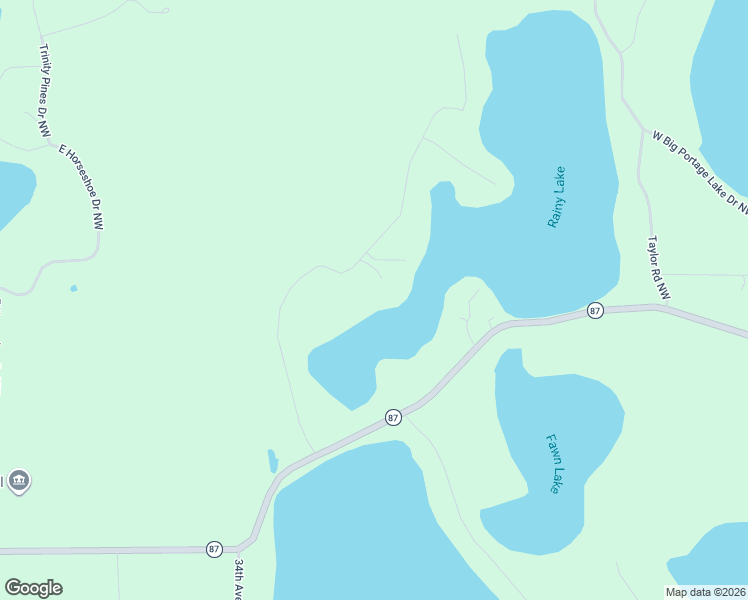 map of restaurants, bars, coffee shops, grocery stores, and more near 1028 Rainy Lake Road Northwest in Backus