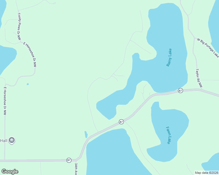 map of restaurants, bars, coffee shops, grocery stores, and more near 1028 Rainy Lake Road Northwest in Backus