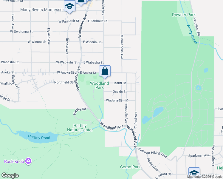 map of restaurants, bars, coffee shops, grocery stores, and more near 214 Osakis Street in Duluth