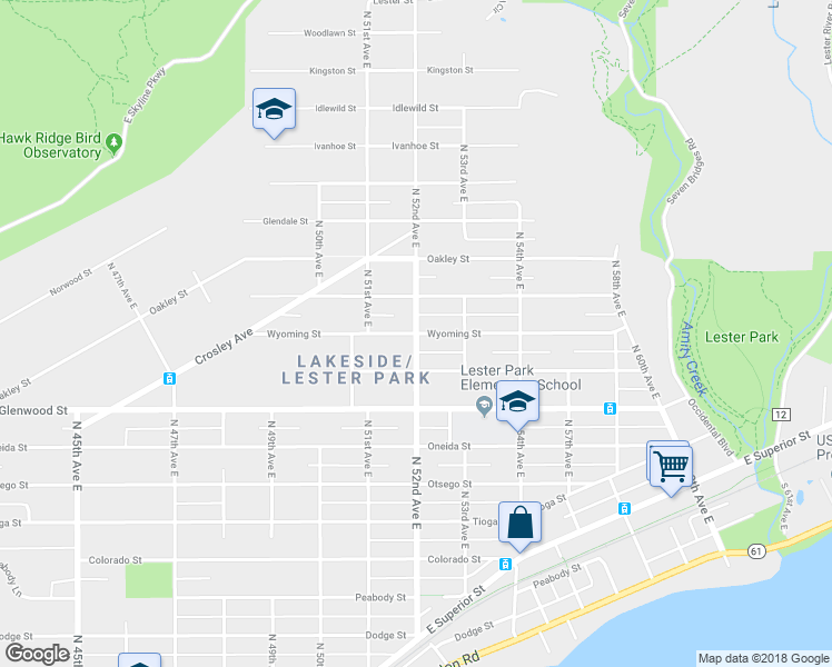 map of restaurants, bars, coffee shops, grocery stores, and more near 5198 Wyoming Street in Duluth
