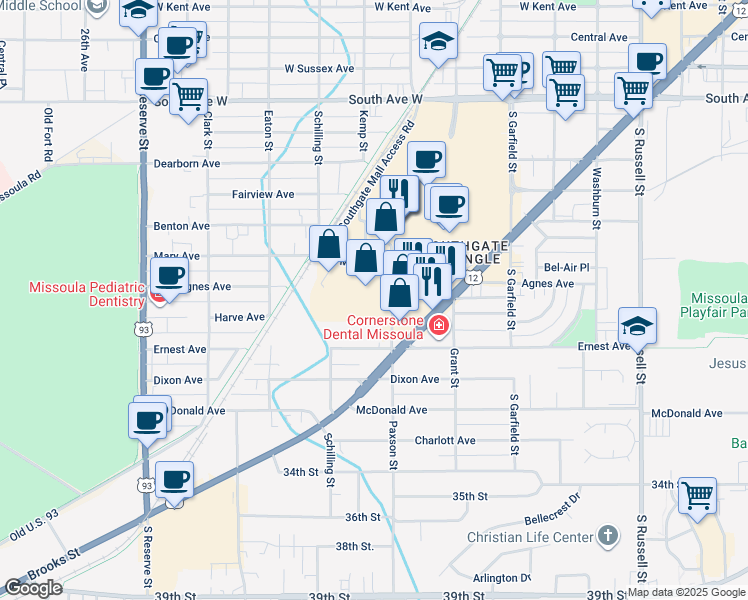 map of restaurants, bars, coffee shops, grocery stores, and more near 3017 Paxson St in Missoula