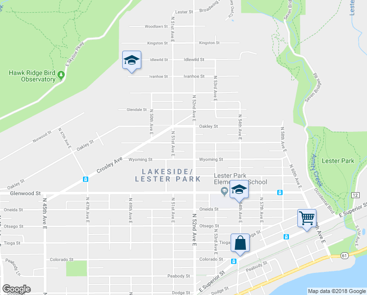 map of restaurants, bars, coffee shops, grocery stores, and more near 5120 Avondale Street in Duluth