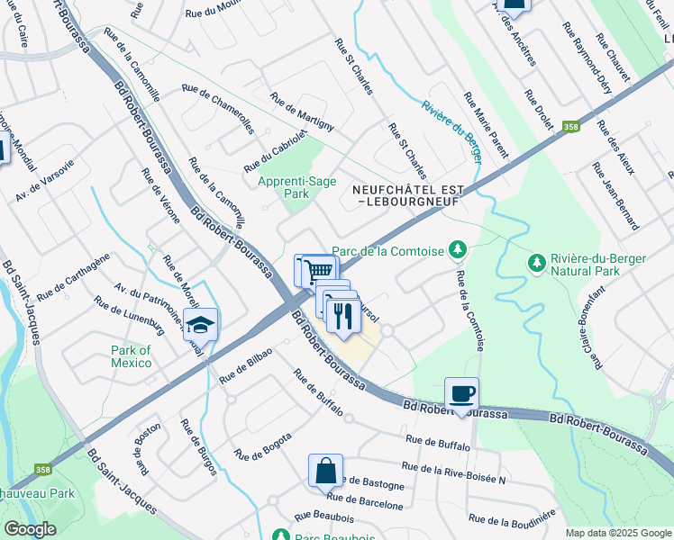 map of restaurants, bars, coffee shops, grocery stores, and more near 2300 Avenue Chauveau in Ville de Québec