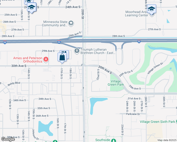 map of restaurants, bars, coffee shops, grocery stores, and more near 3007 Covent Garden Street South in Moorhead