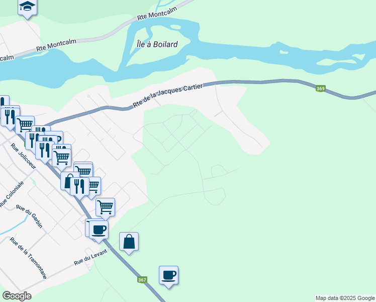 map of restaurants, bars, coffee shops, grocery stores, and more near Rue Guy-Linteau in Sainte-Catherine-de-la-Jacques-Cartier
