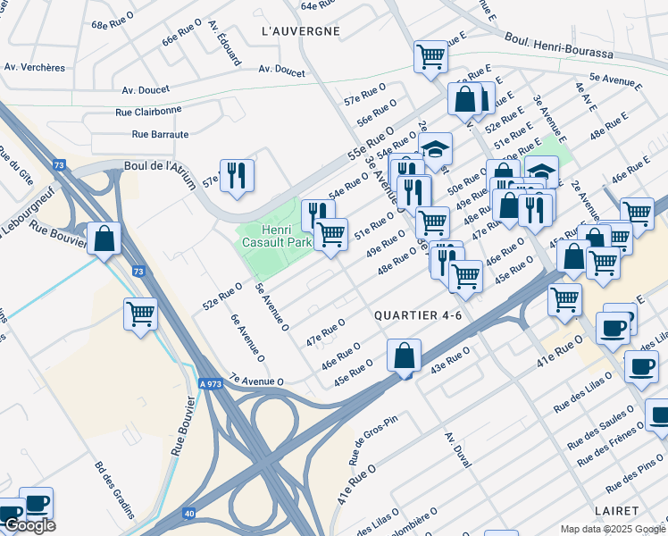 map of restaurants, bars, coffee shops, grocery stores, and more near in Québec