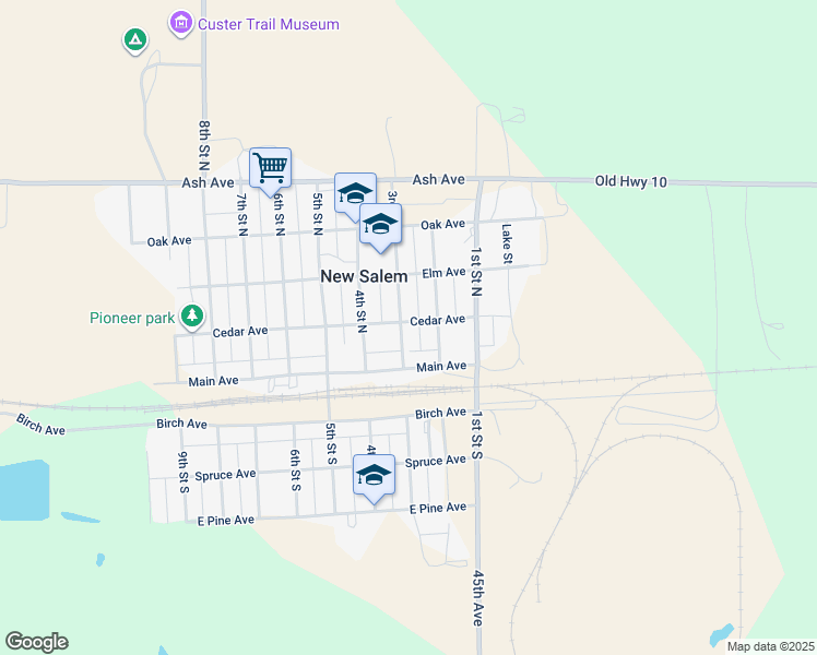 map of restaurants, bars, coffee shops, grocery stores, and more near 201-247 Cedar Avenue in New Salem
