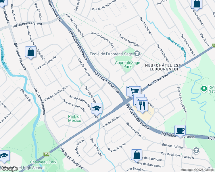 map of restaurants, bars, coffee shops, grocery stores, and more near 2235 Rue de la Havane in Québec