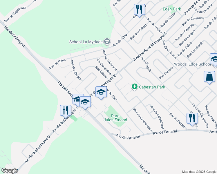 map of restaurants, bars, coffee shops, grocery stores, and more near 720 Rue du Chef in Québec