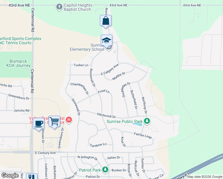 map of restaurants, bars, coffee shops, grocery stores, and more near 3331 Frost Lane in Burleigh
