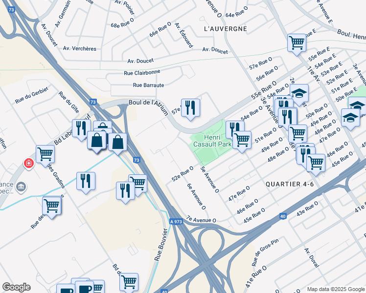map of restaurants, bars, coffee shops, grocery stores, and more near 5425 5 Avenue Ouest in Quebec City