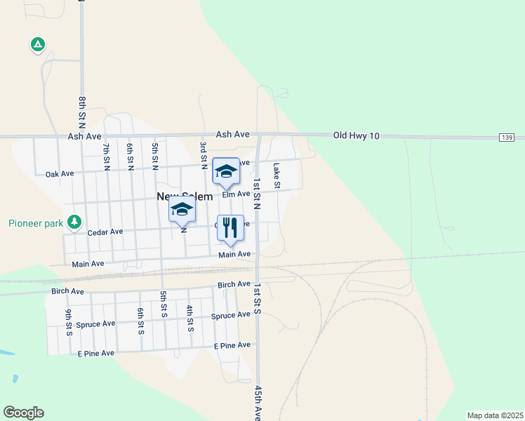 map of restaurants, bars, coffee shops, grocery stores, and more near 111 East Elm Avenue in New Salem