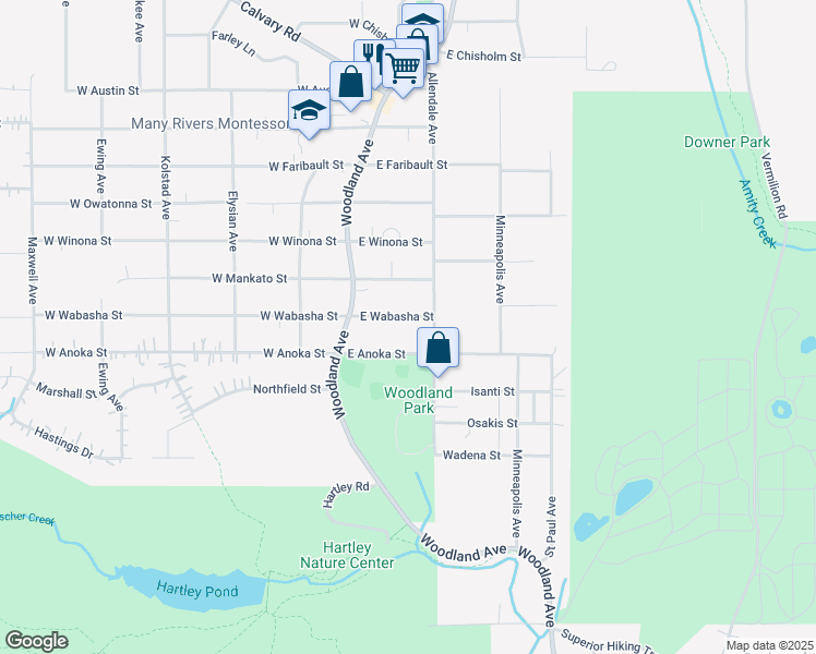 map of restaurants, bars, coffee shops, grocery stores, and more near 118 East Wabasha Street in Duluth