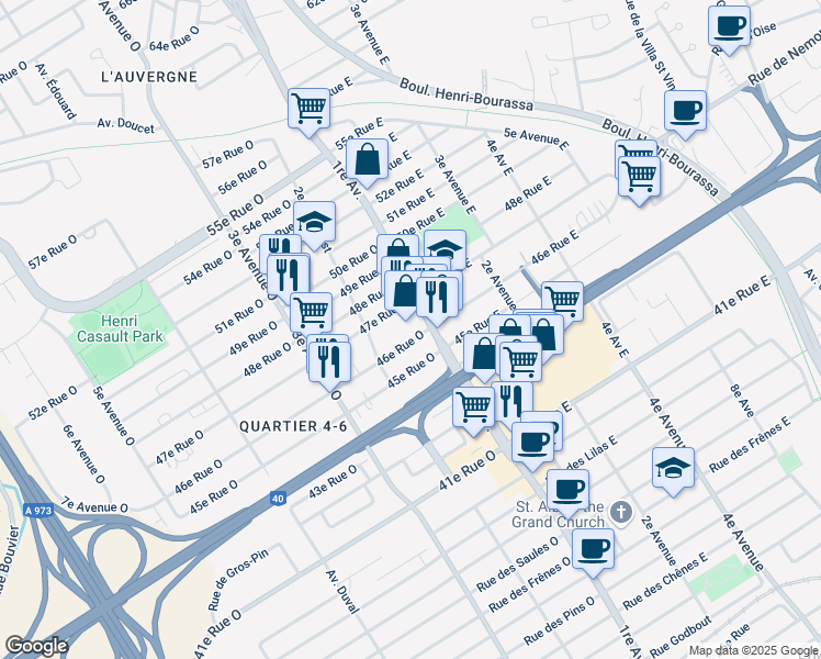 map of restaurants, bars, coffee shops, grocery stores, and more near 4635 1re Avenue in Québec