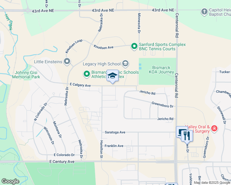 map of restaurants, bars, coffee shops, grocery stores, and more near 3311 East Calgary Avenue in Bismarck