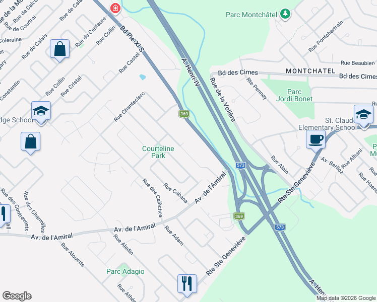 map of restaurants, bars, coffee shops, grocery stores, and more near 1442 Rue de la Crémaillère in Québec