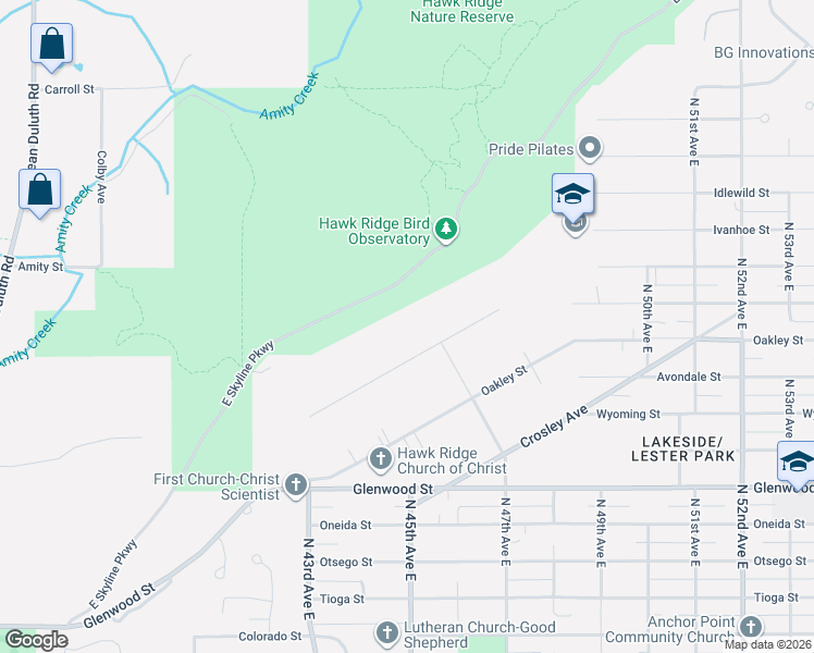 map of restaurants, bars, coffee shops, grocery stores, and more near 4639 Norwood Street in Duluth