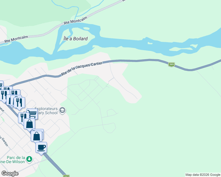 map of restaurants, bars, coffee shops, grocery stores, and more near Rue Guy-Linteau in Sainte-Catherine-de-la-Jacques-Cartier