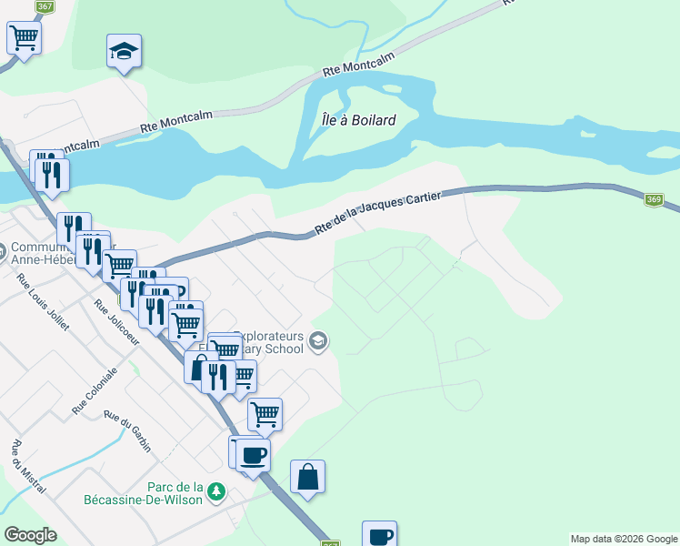map of restaurants, bars, coffee shops, grocery stores, and more near in Sainte-Catherine-de-la-Jacques-Cartier