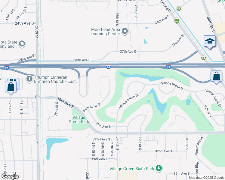map of restaurants, bars, coffee shops, grocery stores, and more near 2818 26th Street Circle South in Moorhead