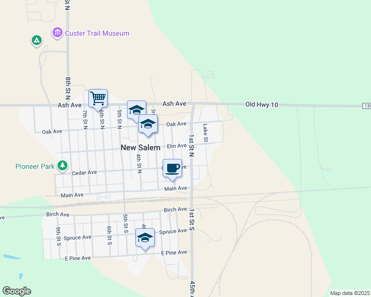 map of restaurants, bars, coffee shops, grocery stores, and more near 101 Elm Avenue in New Salem