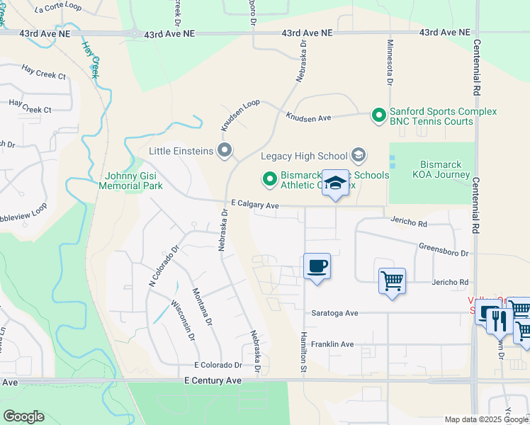 map of restaurants, bars, coffee shops, grocery stores, and more near 3103 East Calgary Avenue in Bismarck