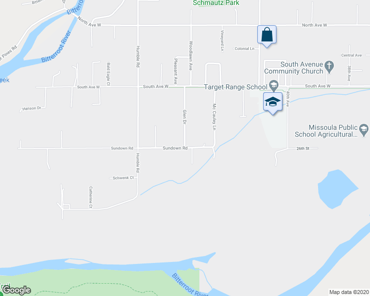 map of restaurants, bars, coffee shops, grocery stores, and more near 2799 Glen Drive in Missoula