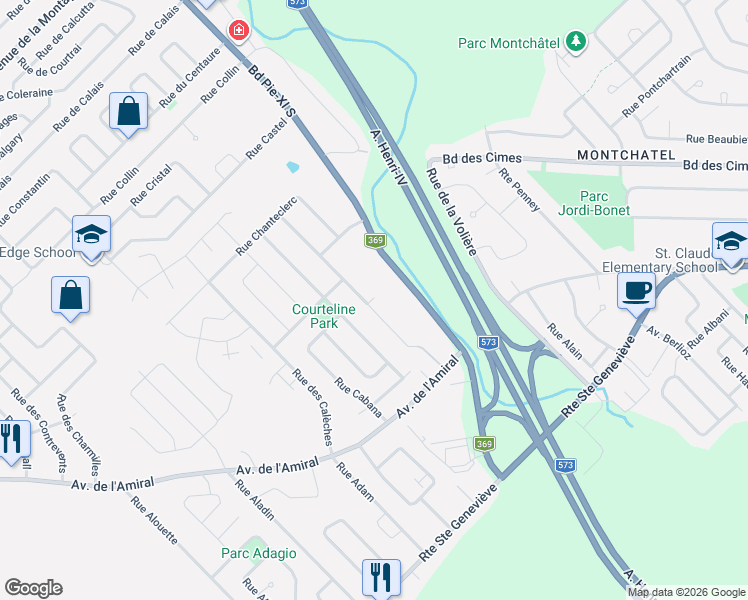 map of restaurants, bars, coffee shops, grocery stores, and more near 1422 Rue de la Crémaillère in Québec