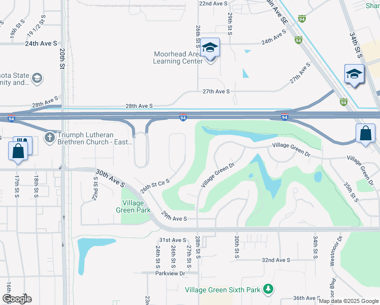 map of restaurants, bars, coffee shops, grocery stores, and more near 2818 26th Street Circle South in Moorhead