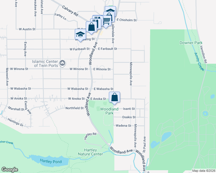 map of restaurants, bars, coffee shops, grocery stores, and more near 115 East Wabasha Street in Duluth