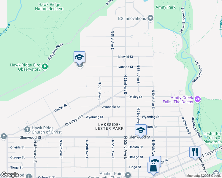 map of restaurants, bars, coffee shops, grocery stores, and more near 5032 Glendale Street in Duluth
