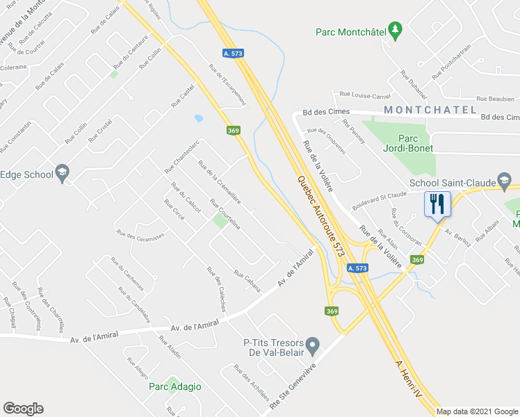 map of restaurants, bars, coffee shops, grocery stores, and more near 1422 Rue de la Crémaillère in Québec