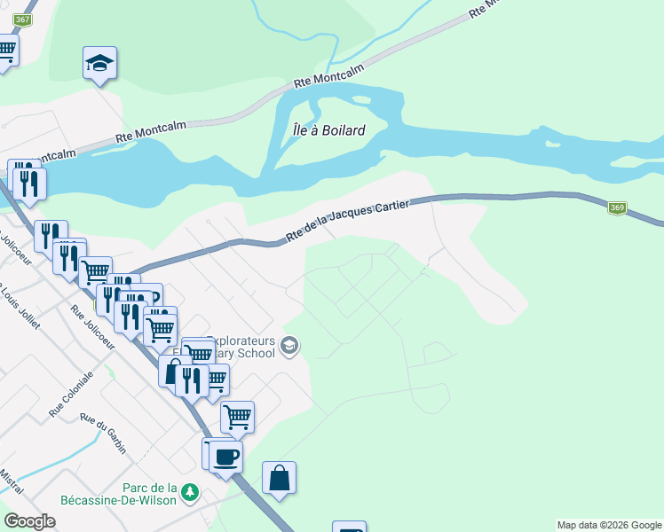 map of restaurants, bars, coffee shops, grocery stores, and more near in Sainte-Catherine-de-la-Jacques-Cartier
