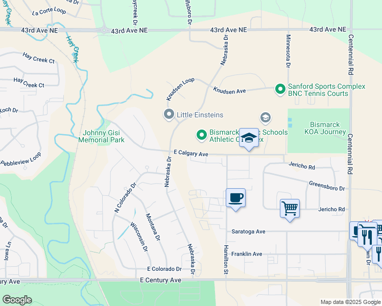 map of restaurants, bars, coffee shops, grocery stores, and more near Calgary Avenue in Bismarck