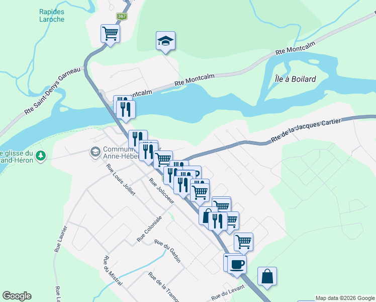 map of restaurants, bars, coffee shops, grocery stores, and more near 28 Rue Maurice-Picard in Sainte-Catherine-de-la-Jacques-Cartier