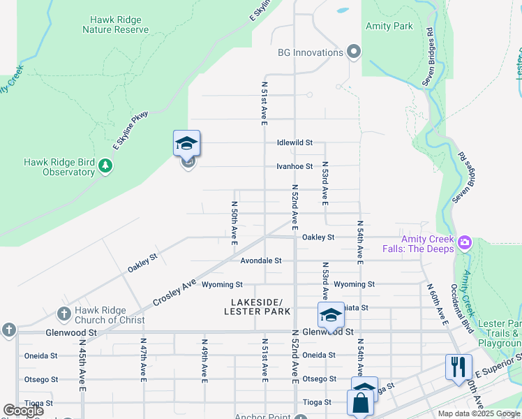 map of restaurants, bars, coffee shops, grocery stores, and more near 5032 Glendale Street in Duluth