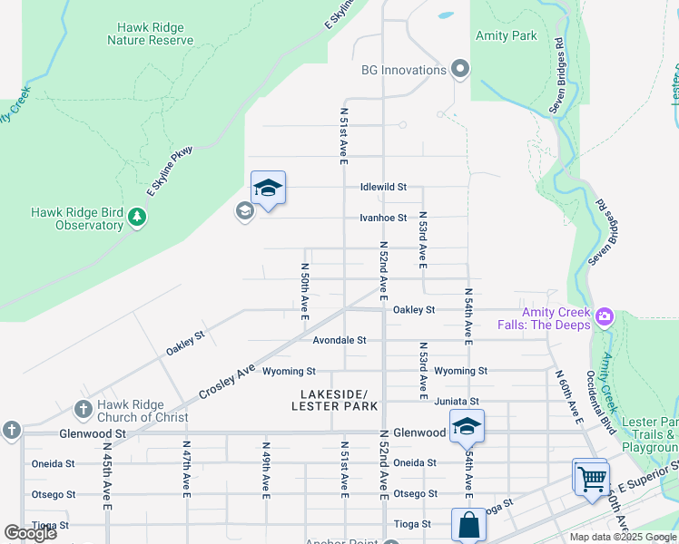 map of restaurants, bars, coffee shops, grocery stores, and more near 5032 Glendale Street in Duluth