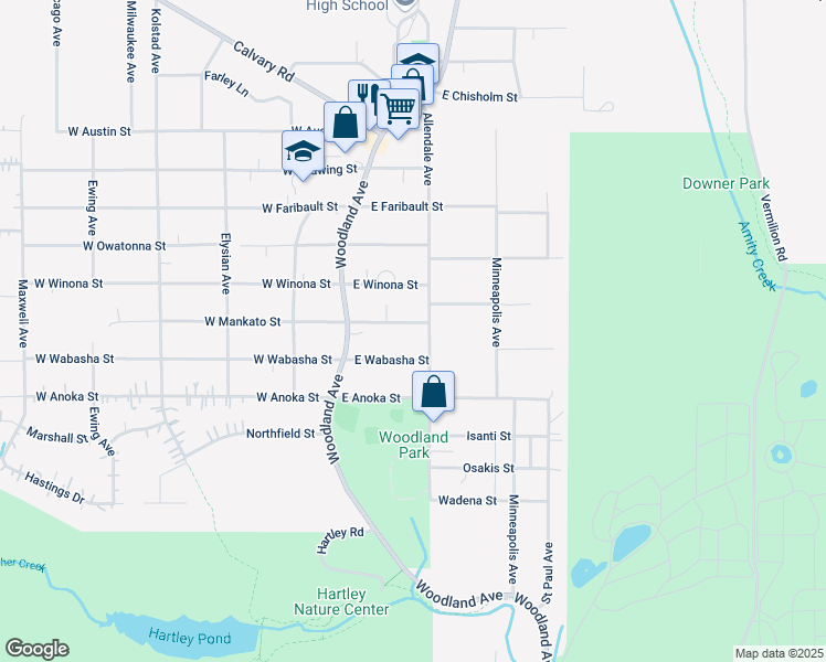 map of restaurants, bars, coffee shops, grocery stores, and more near 118 East Mankato Street in Duluth