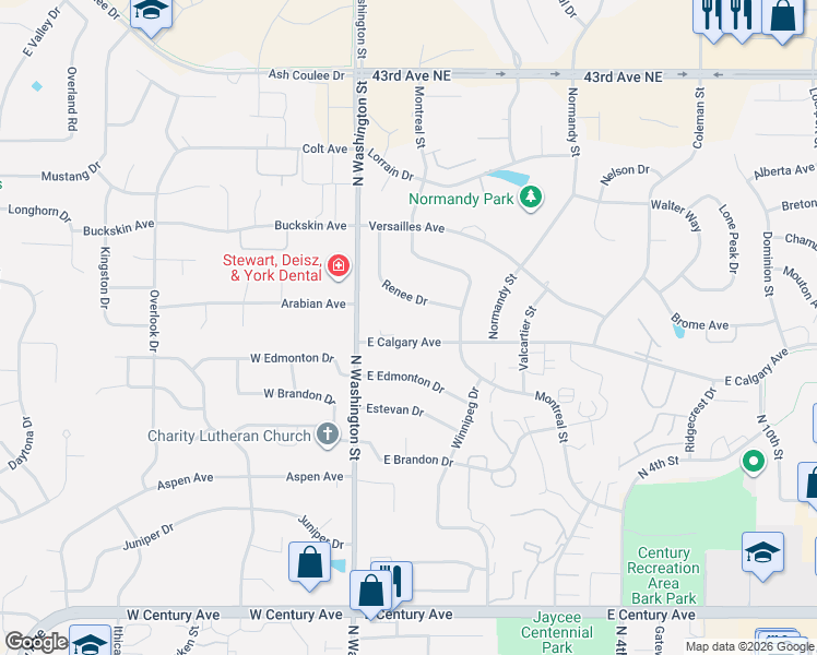 map of restaurants, bars, coffee shops, grocery stores, and more near 207 E Calgary Ave in Bismarck