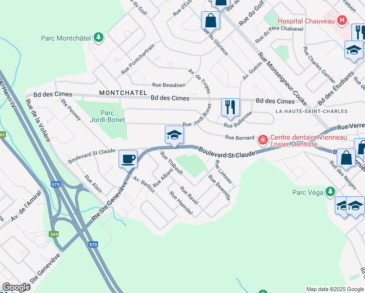 map of restaurants, bars, coffee shops, grocery stores, and more near Boulevard Saint Claude in Ville de Québec