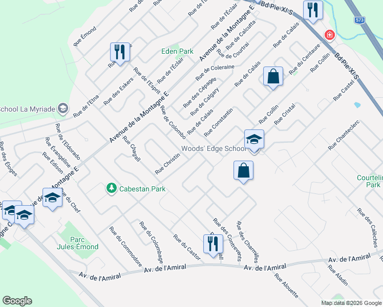 map of restaurants, bars, coffee shops, grocery stores, and more near 1376 Rue des Comptines in Québec