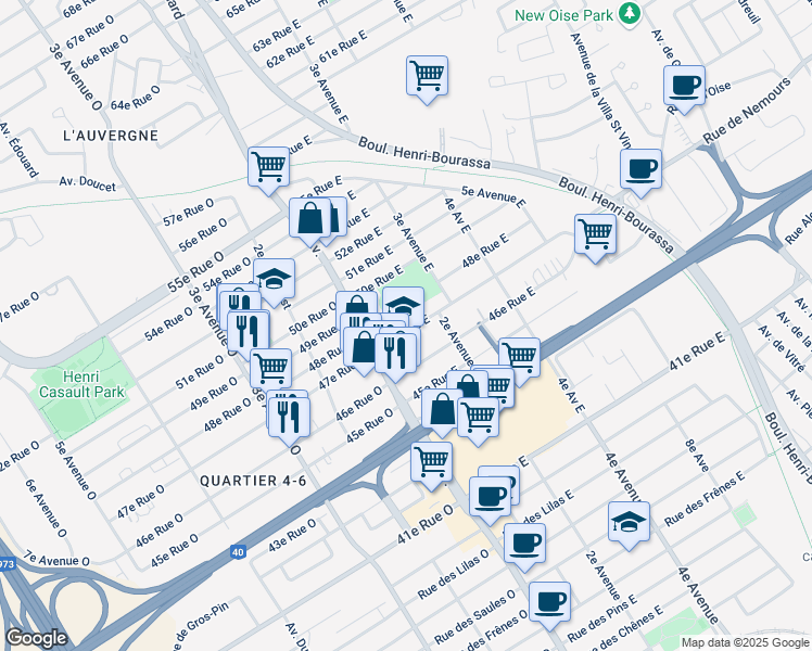 map of restaurants, bars, coffee shops, grocery stores, and more near in Québec